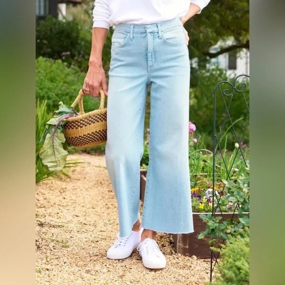 Frank & Eileen Galway Jean 27 Mint Seafoam Green Wide Leg Raw Hem High Rise Chic